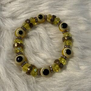 Yellow Beaded with Black Spotted Stretch Bracelet